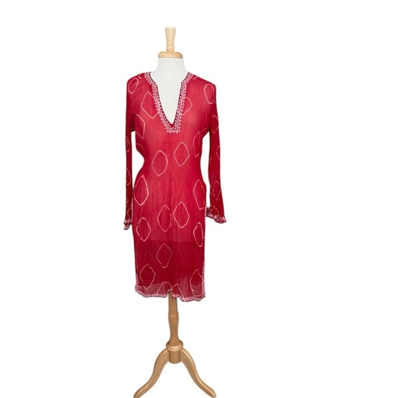 BCBGMaxAzria Silk Red Sheer Swim Long Coverup Size Small - Picture 1 of 9